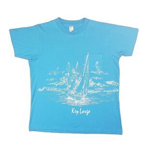 Vintage Textile Prints Key Largo Graphic T-Shirt Mens Large Blue Destination USA